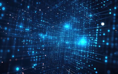 Abstract blue technology background with glowing stars and digital patterns