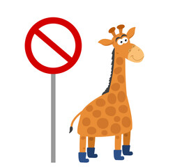 Cute giraffe on profile with prohibition sign on white background - vector
