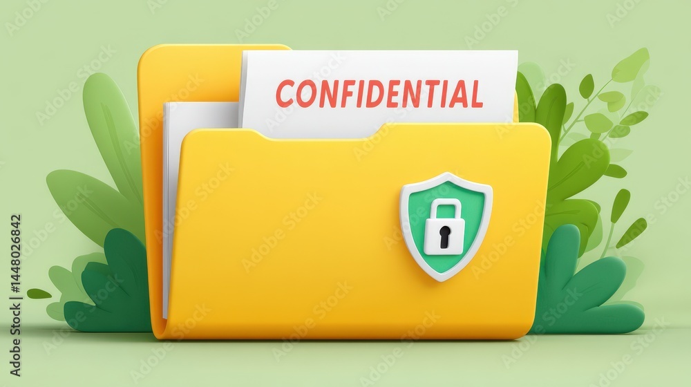 Aufkleber a yellow folder marked with a lock and labeled 
