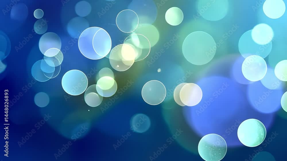 Poster blue bokeh background: abstract background featuring a collection of defocused blue, turquoise, and 