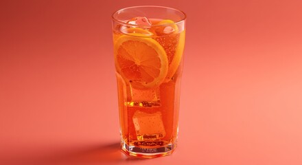 A visually appealing cocktail with orange slices and ice cubes, perfect for a refreshing summer drink.