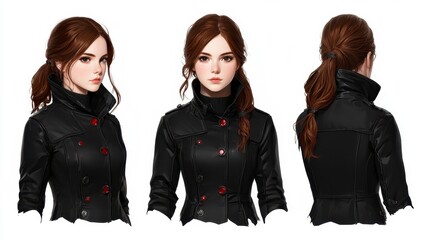 Digital Painting of Young Woman in Black Jacket with Auburn Hair