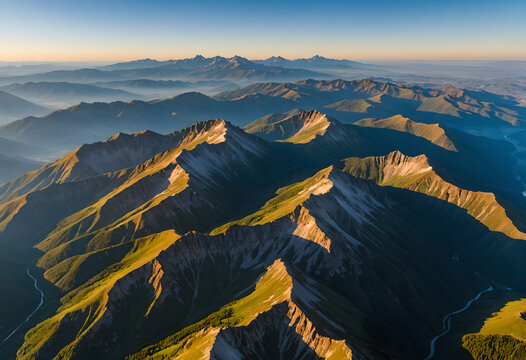 Serene Mountain Range at Sunrise Aerial View