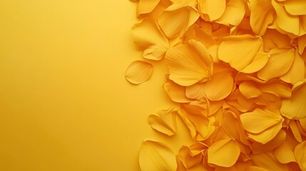 Golden Yellow Rose Petals on Yellow Background - Floral Flat Lay
