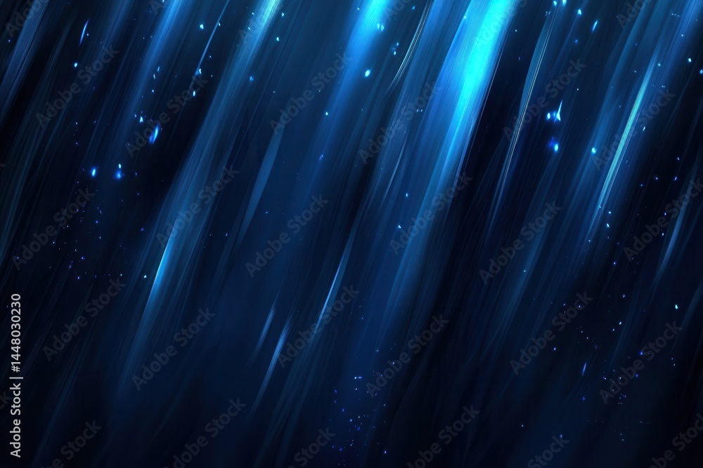 Poster abstract blue light streaks creating a serene atmosphere with hints of sparkle in the background