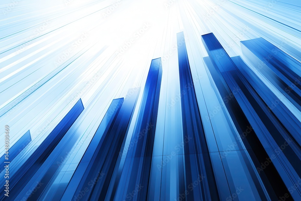 Poster abstract blue lines radiating upwards, creating a dynamic sense of movement and energy