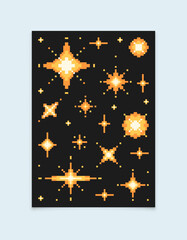 Explosions poster on black background. Pixel illustration