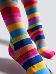 Wearing Colorful Striped Socks on Feet for Fun Fashion Statement