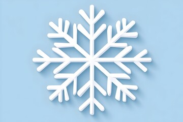 A 3D rendered white snowflake on a light blue background