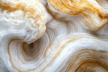 Abstract swirls of creamy white and tan, flowing organic shapes  Intricate, swirling lines and textures create a mesmerizing pattern