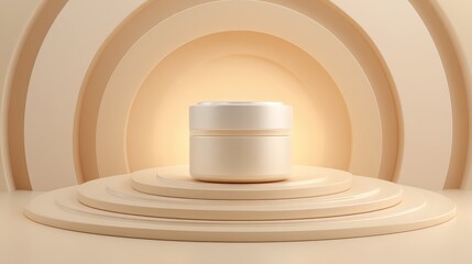 Fototapeta premium Elegant Minimalist Product Display with Cream Jar Surrounded by Soft Curved Background