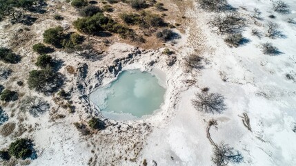 Aerial View of a Turquoise Oasis in an Arid Landscape