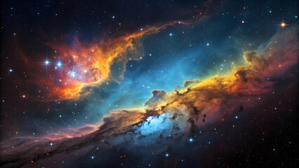 Colorful cosmic nebula with star formations