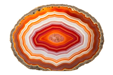 Vibrant polished geode slice with orange and red bands