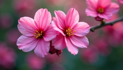 Obraz premium Delicate fuchsia blossoms, repeating floral motif, soft focus, floral design, bloom