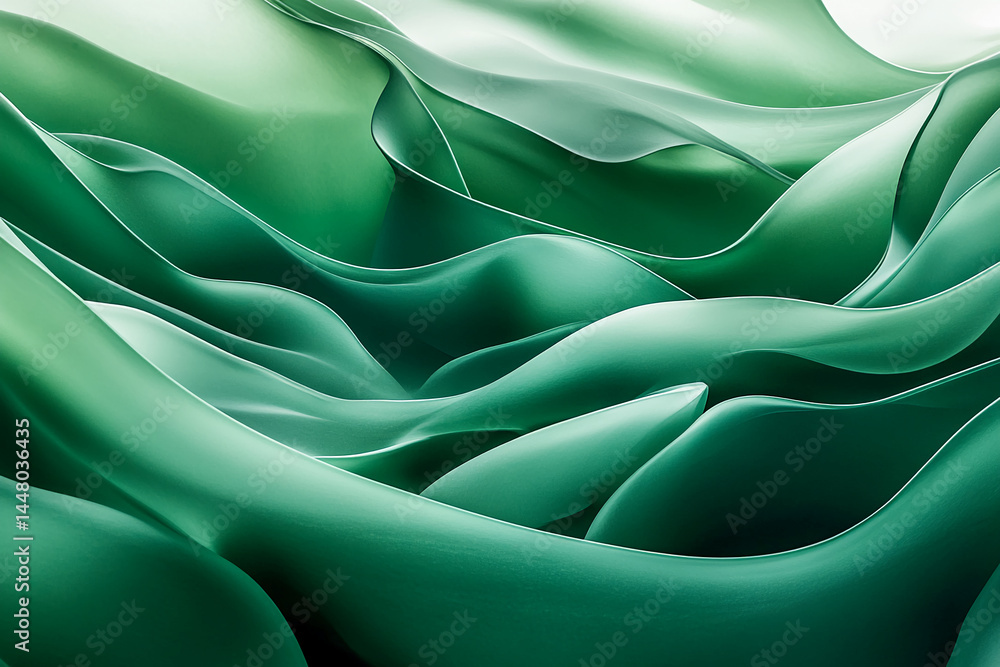 Fototapete abstract image of flowing green fabric, creating a smooth and dynamic texture, showcasing fluidity a