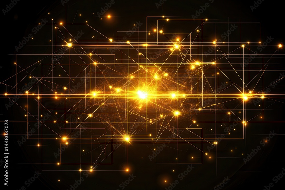Poster abstract golden light patterns create a dynamic digital background with glowing effects