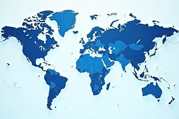 Naklejka premium Blue and white world map with clean vector lines and continents , continent, world map, educational