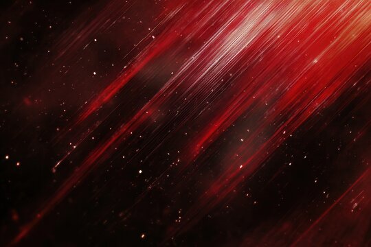 Abstract red and black background with dynamic light streaks and sparkling particles