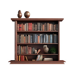 A bookshelf with books. png isolated background. transparent background
