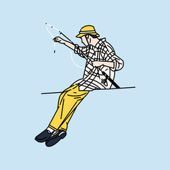 Obraz premium Peaceful Day Fishing – Vector Pose of Man with Rod