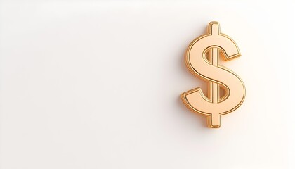 Obraz premium A gold dollar sign, three-dimensional, rests on a plain white background, leaving ample space to the left