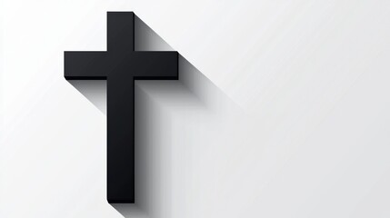 Simple vector of a cross casting a long shadow across a white ground, symbolizing hope and faith