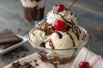 ice cream with chocolate sauce