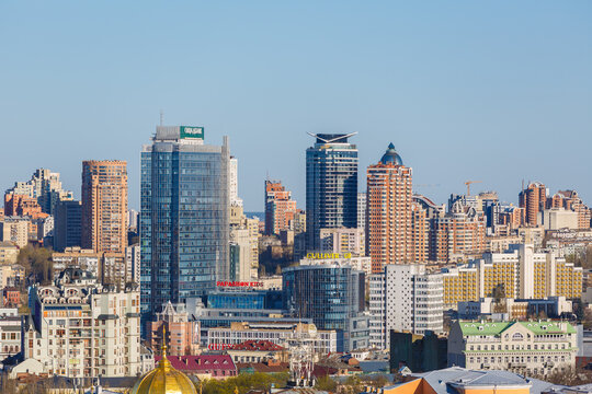 Kyiv, Ukraine - April 24, 2025: Elevated view of the vibrant Kyiv skyline