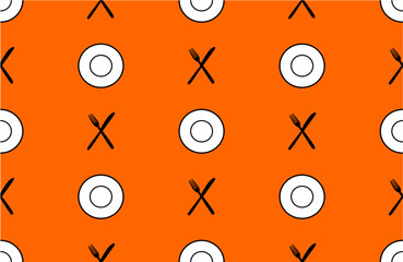 seamless pattern with cutlery on orange background.