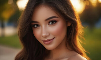 Obraz premium Happy Woman Smiling Close Up Portrait Natural Beauty