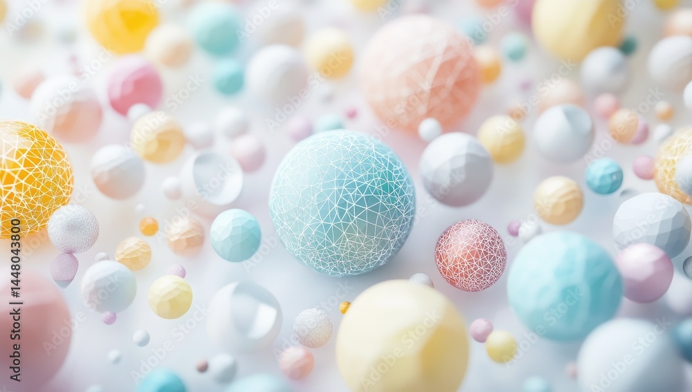 Poster pastel spheres abstract pattern in soft colors with geometric textures in a bright background