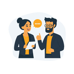 Two people conversing in a modern, digital style.