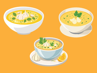 vector illustration of a spanish food Sopa de Ajo (Garlic Soup)