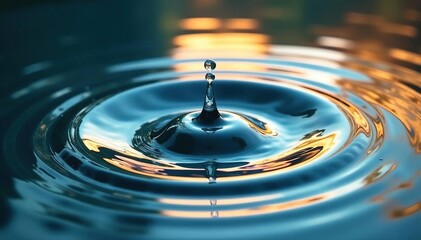 Rippling water surface, concentric circles from a dropped object, photo, pond