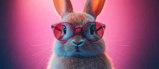 Naklejka premium Playful bunny wearing pink sunglasses.