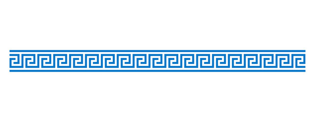 Greek traditional ornament meander in blue color isolated on white background.