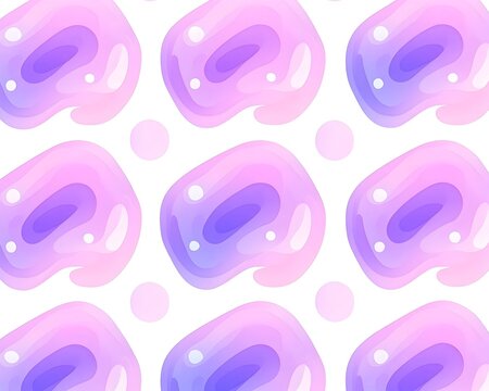 Repeating pattern of pastel pink and purple blobs on white