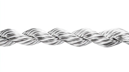 Close-up of a tightly woven, gray rope with a textured surface, isolated on white background.