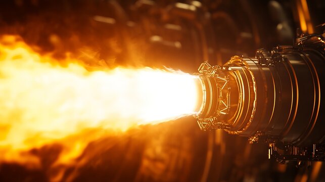 Powerful Jet Engine Thrust Fiery Blast Orange Flames Glowing Metal Aerospace Technology Industrial Power Energy Speed Flight Rocket Propulsion Advanced Engineering Design          