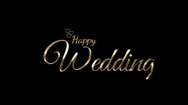 Elegant golden "Happy Wedding" calligraphy text animation with alpha channel. Perfect for wedding invitations, romantic greetings, anniversary cards, and luxury celebration videos.