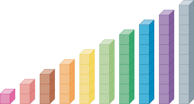 Counting blocks for math 1 to 10. Counting to ten. Numbers blocks. Vector illustration isolated on white background.