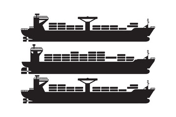 Container Ship Silhouette Set - Cargo Vessel Vector