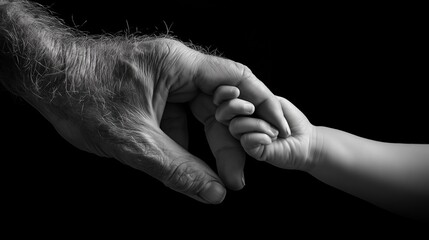 Portrait of elder and child's hands a generational connection