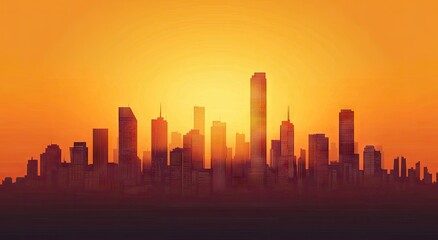 Fototapeta premium A vibrant cityscape silhouette at sunset.