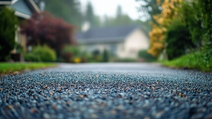 Residential street, rain, houses, suburb, morning