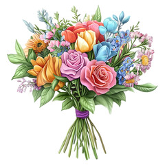Vibrant Spring Bouquet of Roses Tulips and Other Flowers on a transparent background