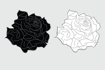 Rose flower silhouette image. Icons, symbol, graphic black color isolated on white background. Logo, wallpaper..
