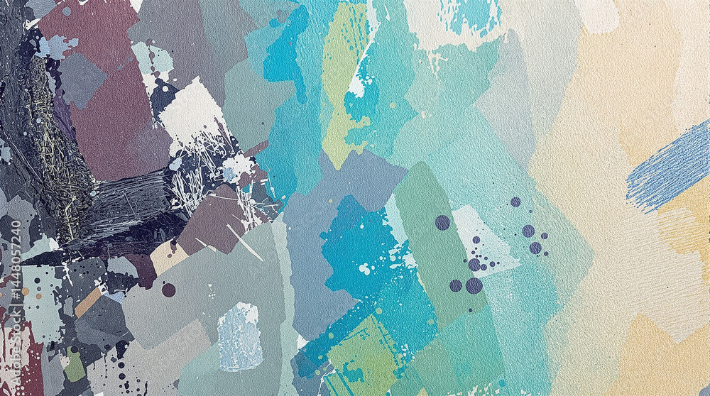 Poster brushstroke of tranquility: an abstract artistic creation, blending serene blues and subtle hues int