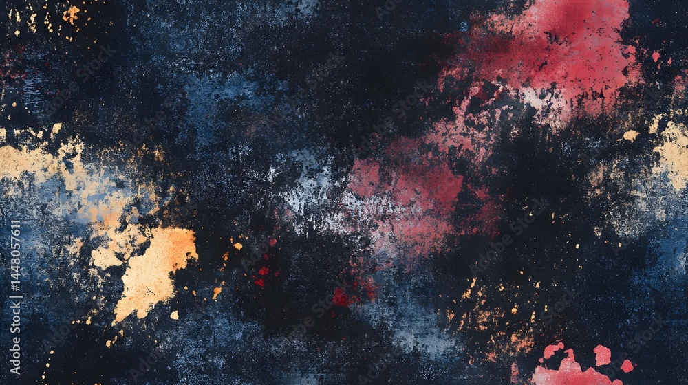 Poster abstract painting with splatters and color variations.